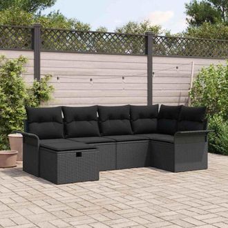 vidaXL Vidaxl Conjunto De Sof&aacute; De Jard&iacute;n Manual 6 Pcs Negro Rat&aacute;n Sint&eacute;tico