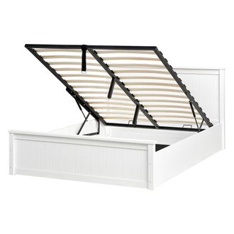 Beliani Cama Con Almacenaje De Madera De Pino Con Marco Elevable 140 X 200 Cm Blanco Lambres
