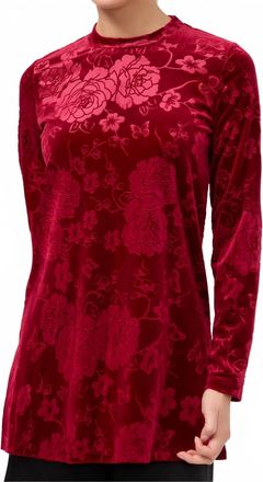 Johnny Was Stretch Velvet Tunic In Embossed Velvet Red