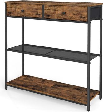 Vasagle Mesa de entrada estrecha con 2 cajones de tela de color marr&oacute;n y negro