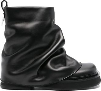 The Attico Zwarte Leren Vierkante Neus Laarzen - Dames - Enkellaarsjes - Zwart - 37 EU - Leer - Schoenen