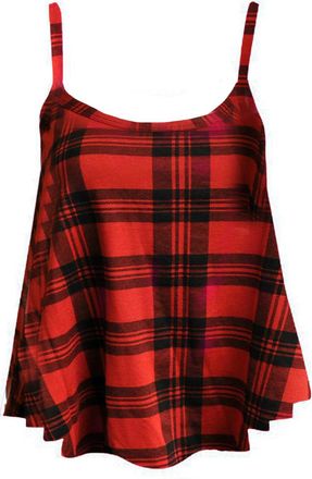 Generic New Womens Printed Tartan Zebra Sleeveless Strappy Swing CAMI Vest Tank TOP 8-26 (UK L/XL 16-18, Red Tartan)