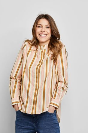 Bugatti Langarmbluse BUGATTI, Damen, Gr. 42, rosa (rose), 100% Baumwolle, Blusen Langarmbluse, im eleganten Streifen-Design