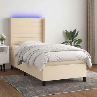 vidaXL Vidaxl - Cama Box Spring Colch&oacute;n Y Luces Led Tela Crema 90x200 Cm
