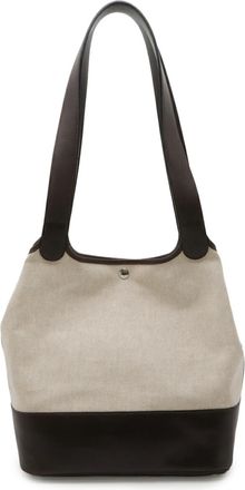 Herm&egrave;s Dark Brown Natural Canvas Leather Shoulder Bag Tote Bag (Pre-Owned)