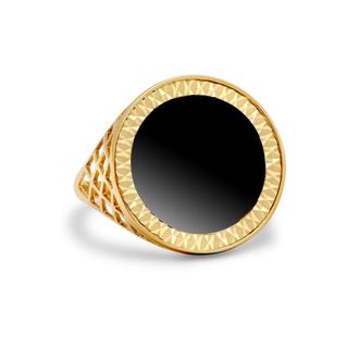 Jewelco London 9ct Gold 16.5mm Black Onyx Disc Ring (1/10th-Krugerrand-Size) | Size: I