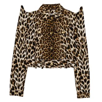 Roberto Cavalli Leopard Print Denim Jacket, Brand Size 44 ( US Size 10 )