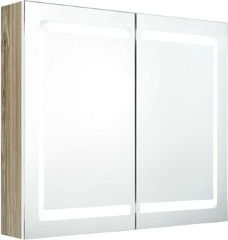 vidaXL Armario de baño con espejo LED blanco y roble 80x12x68 cm vidaXL