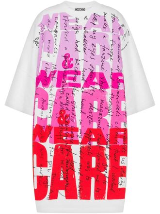 Moschino text-print mini dress - women - Cotton - 42 - White