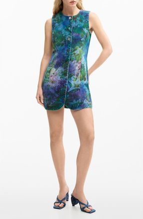 Desigual Floral Print Denim Minidress in Dark Blue at Nordstrom, Size X-Large