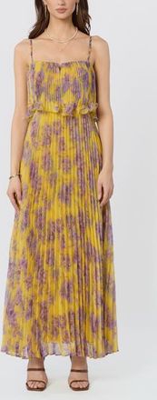 ASTR the Label Makennah Floral Pliss&eacute; Maxi Dress in Yellow Purple Floral at Nordstrom, Size X-Small