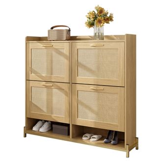 STILVORA Elegante Zapatero De Madera Con Puertas De Rat&aacute;n, 4 Puertas, Estructura De Metal Y Estante Superior Para Un Almacenamiento Elegante Y Ordenado
