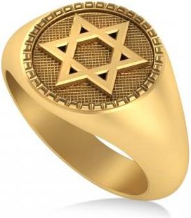 Allurez Jewish Star Of David Mens Ring 14K Yellow Gold