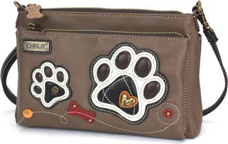 Chala RFID Protected Vegan Leather Deluxe Crossbody Bag with Adjustable Straps, Paw Print - Brown