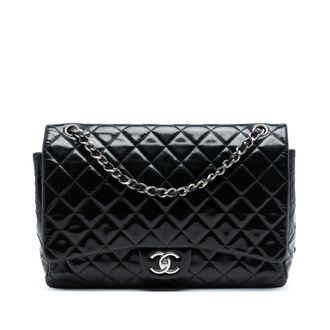 Chanel Pre-owned Womens Jumbo Classic Patent Double Flap - Black Leather - One Size
