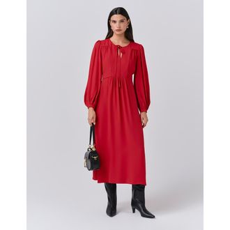 Ghost London Layla Crepe Tie Neck Midi Dress in Red at Nordstrom, Size 10