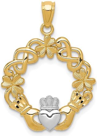 Diamond2Deal 14k Yellow Gold Rhodium Claddagh Pendant