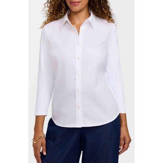 Foxcroft Dina Knit Three Quarter Sleeve Button-Up Shirt in White at Nordstrom, Size Large