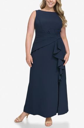 Eliza J Cascade Ruffle Sleeveless Gown in Navy at Nordstrom, Size 16W
