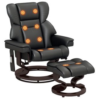 HOMCOM Massage Recliner Chair with Footstool and Adjustable Backrest - Black | TJ Hughes