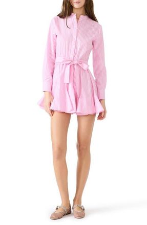 Steve Madden Lorelei Stripe Tie Waist Long Sleeve Minidress in Pink Tulle at Nordstrom, Size X-Small