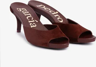 Pedro Garcia Burgundy midi heel slide in brown suede | Welch| Spring Summer 26 | PEDRO GARCIA