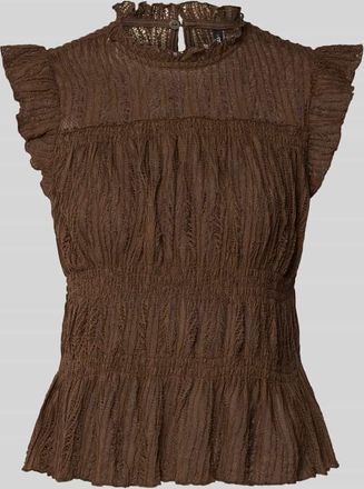 Only Slim Fit Blusentop mit R&uuml;schenkragen Modell SHAILA in Schoko, Gr&ouml;&szlig;e XS