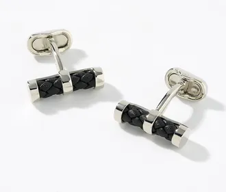 Mon Art Mens Braided leather cylindrical cufflinks