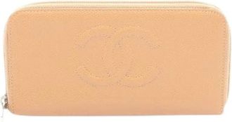 Chanel Pre-owned Coco Mark Calfskin Long Wallet - Dames - Vintage Accessoires - Beige - ONE Size - Leer - Vintage