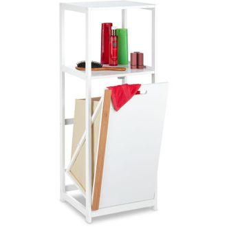 Relaxdays Estanter&iacute;a Cesto Ropa Sucia, Mueble 2 Baldas, Compartimentos Abatibles, Dm Y Bamb&uacute;, 98x36x30cm, Blanco/natural - Relaxdays