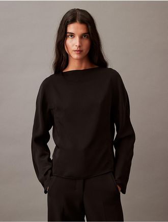 Calvin Klein Womens Flowing Long Sleeve Top - Black - XS