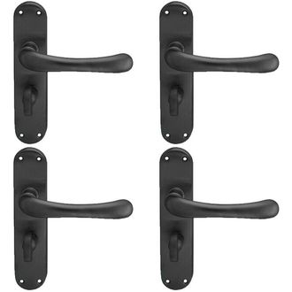 Loops 4x PAIR Smooth Rounded Lever on Shaped Bathroom Backplate 185 x 42mm Matt Black