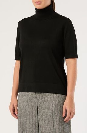 Marina Rinaldi Radice Virgin Wool Short Sleeve Turtleneck Sweater in Black at Nordstrom, Size Xx-Large