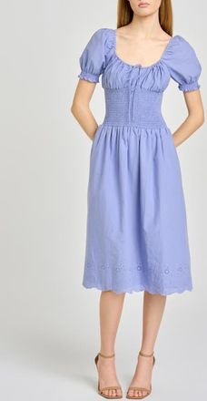 Wayf x Hannah Lovey Porter Dahlia Eyelet Detail Cotton Dress (Nordstrom Exclusive) in Chambray at Nordstrom, Size X-Small