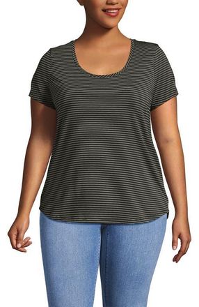Lands End Plus Size Short Sleeve Lightweight Jersey Scoop Neck T-shirt in Forest Moss Thin Stripe at Nordstrom, Size 3X