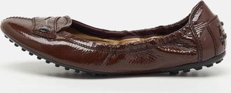 Tod's Tods Dark Brown Patent Leather Scrunch Ballet Flats