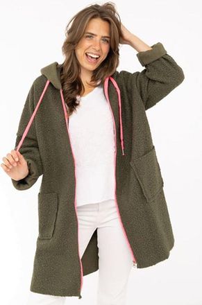 Zwillingsherz Kurzmantel ZWILLINGSHERZ Neon, Damen, khaki, Boucl&eacute;, Obermaterial: 100% Polyacryl, unifarben, Po-bedeckend, ohne Ausschnitt, gerader Abschluss, M&auml;ntel