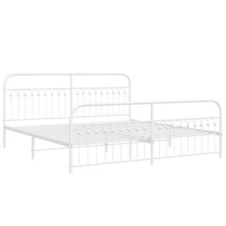 Berkfield Home Metal Bed Frame without Mattress with Footboard White 193x203cm | Size: 193x203 cm