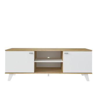 Pondecor Interiorismo Mueble TV en acabado roble y blanco. 140x40x51h cm