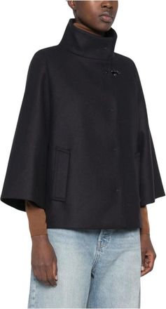 Fay Wolden Cape met Haaksluiting - Dames - Ponchos - Blauw - L - Wol - Jassen