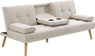 HOMCOM Homcom - Divano Letto 3 Posti Schienale Reclinabile Con Tavolino A Ribalta Beige