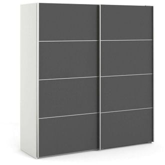 Dmora Dmora - Guardaroba 2 ante Arienne, Mobile camera da letto, Cabina armadio portabiti, Armadio appendiabiti, 182x64 h202 cm, Bianco e Grigio