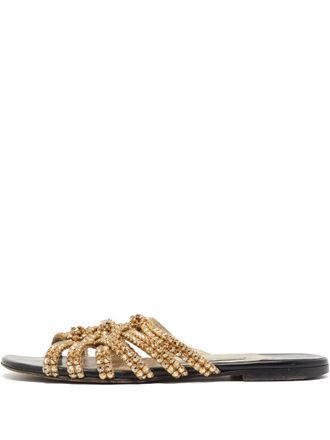 Gina Pre-owned beaded strappy sandals - women - Leather/Leather/Rubber/Leather - 36 - Gold
