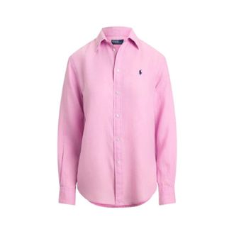 Polo Ralph Lauren Overhemden, Dames, Roze, XL, Linnen, Rechtgesneden Linnen Overhemd