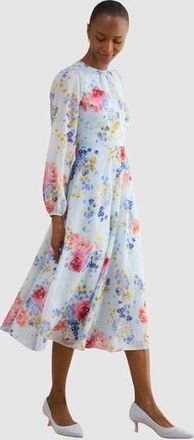 Hobbs London Constance Floral Midi Dress in Palebluemulti at Nordstrom, Size 10