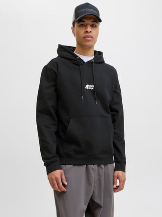 Jack & Jones Kapuzensweatshirt JACK & JONES JCOTIER PRINT SWEAT HOOD, Herren, Gr. XL, schwarz, angeraute Sweatware, Obermaterial: 70% Baumwolle, 30% Polyester, bed