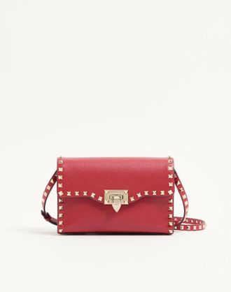 Valentino Garavani Borsa Piccola A Tracolla Rockstud In Vitello Granato Donna ROSSO V. UNI