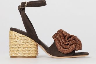 Paloma Barcel&oacute; Sandalo Paloma Barcel&ograve; in camoscio con fiore di rafia