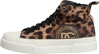 Dolce & Gabbana Brown Leopard Cotton High Top Sneakers Mens Shoes (Pre-Owned)