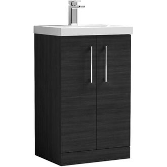 Nuie Nuie - Arno Floor Standing 2-Door Vanity Unit with Basin-1 500mm Wide - Black Woodgrain